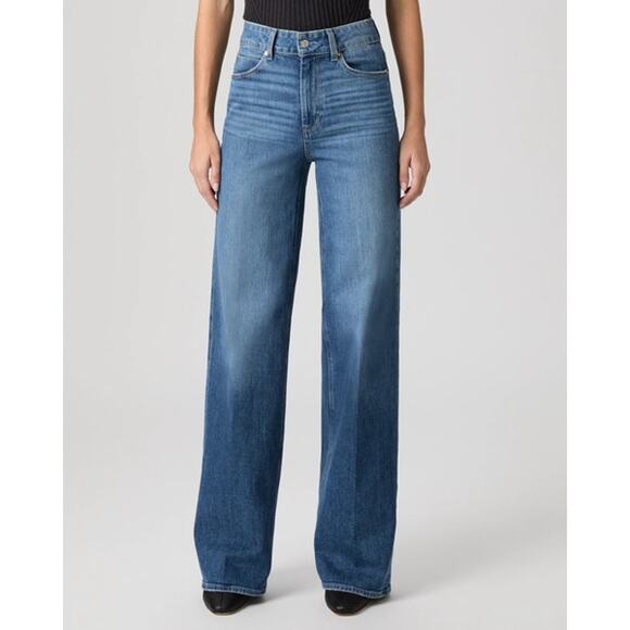 PAIGE Sasha Wide Leg Jeans 31 Stefania Distressed High Rise Blue Denim - Picture 6 of 15